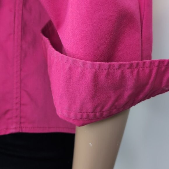Peter Nygard Fuchsia Pink Jean Jacket Cropped Sleeve Cotton Denim Buttoned - Picture 10 of 15